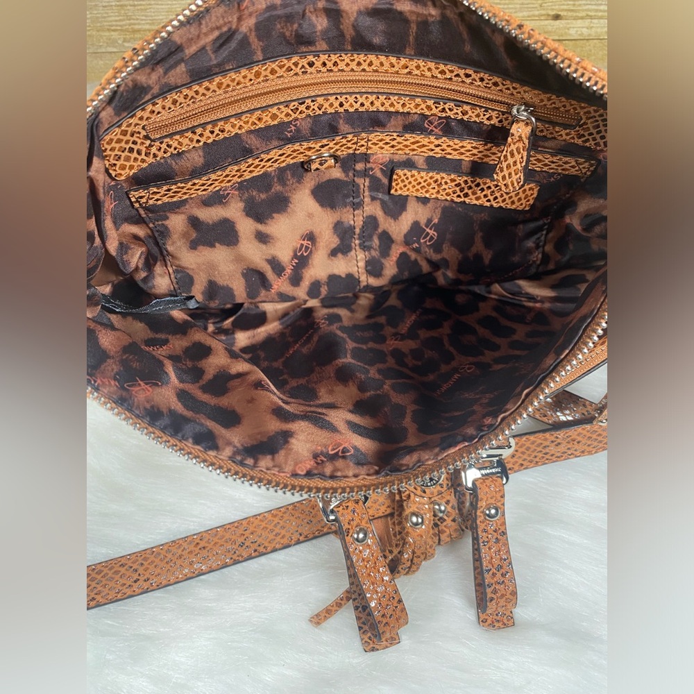 B Makowsky Reptile Print Leather Purse Tassels - Picture 7 of 16